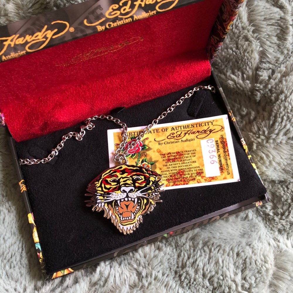 Christian Audigier double sided tiger necklace